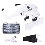 YOCTOSUN Magnifying Glasses with 4 LED Lights - Headband Magnifier with 5 Detachable Lenses 1X - 1.5X - 2X - 2.5X 3.5X -Rechargeable Hands Free Lighted Head Magnifier Glass for Crafts - Cross Stitch - Hobby