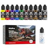 Nicpro 10 Colors Acrylic Model Wash Paint Set - 20ml Ready to Use Washes